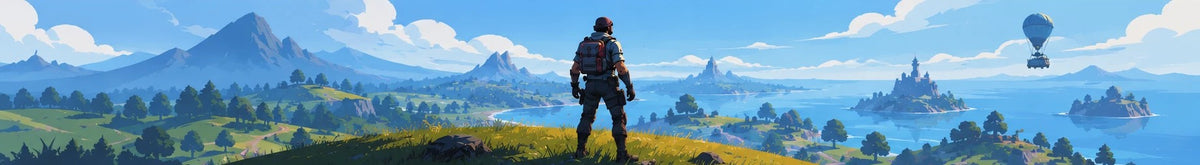 Player on a hilltop looking over a bright island landscape