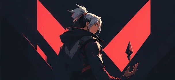Duelist in profile against a red chevron on black